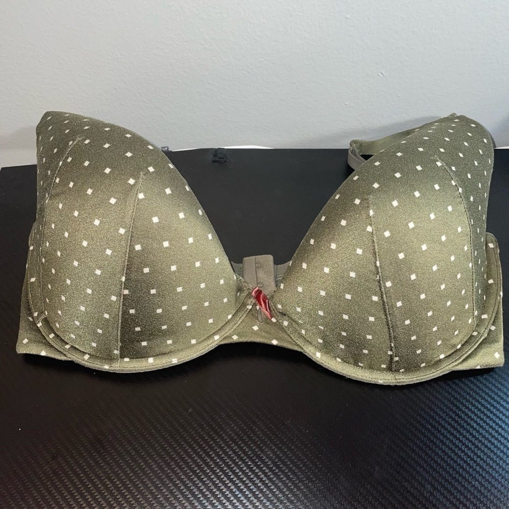 Cacique Bra Intuition Uplift Plunge Polka Dot Green White Underwire 40G